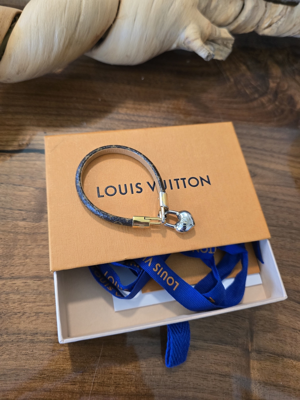 Louis Vuitton Brown Monogram Leather Bracelet with Charm